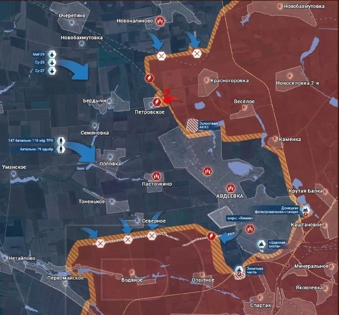 Карта боевых действий под Авдеевкой по состоянию на 12 ноября 2023 года 