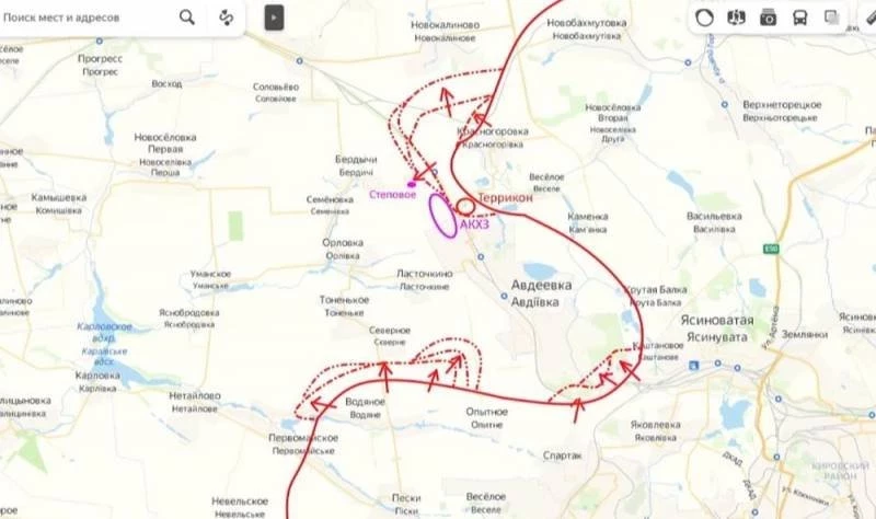 Опубликована карта боевых действий под Авдеевкой по состоянию на 08:00 мск 17 ноября 